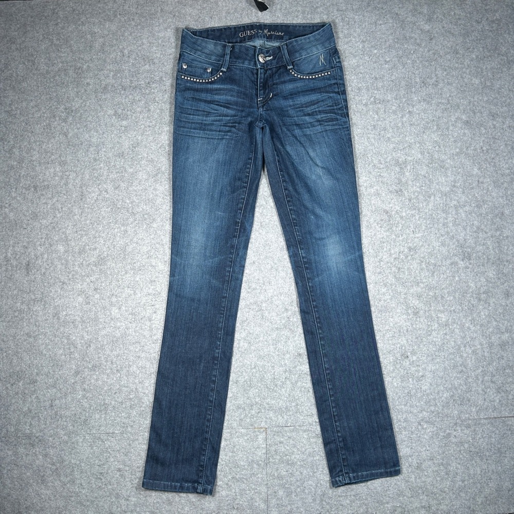 Guess by Marciano Denim Jeans Women 25 Blue Studded Low Rise Slim Fit Y2K Glam